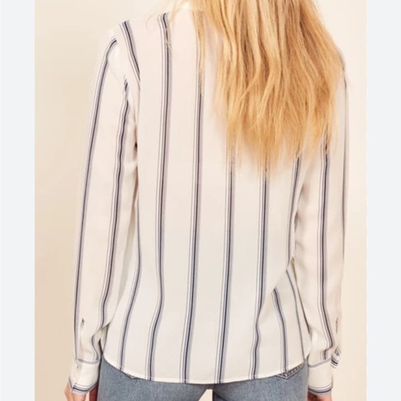 Reformation Violet Long Sleeve Blouse in Navy Lyon Stripe - Picture 2 of 4